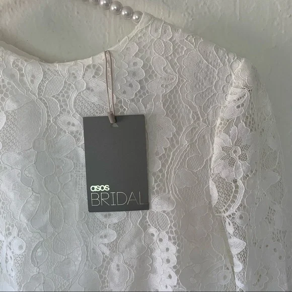 ASOS BRIDAL EDITION Grace Lace Long Sleeve Crop Top Maxi Wedding Dress - Picture 11 of 16